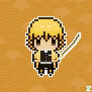 Demons Slayer Zenitsu Agatsuma Chibi Pixel Art Anime pixel a