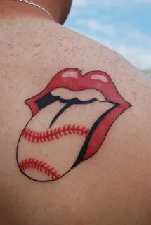 Rolling stones logo tattoo with baseball laces