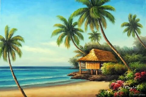 Painting Beach painting, Palm trees painting, Landscape pain