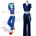 Vocaloid Hatsune Miku Sonic Cosplay Costume blue Sleeveless 