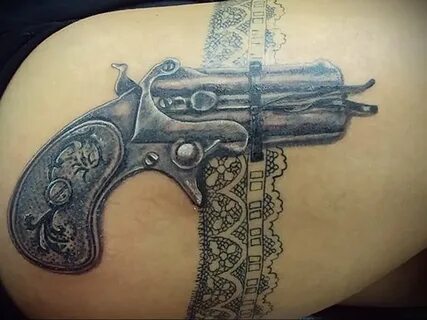 тату револьвер на ноге 16.02.2021 № 0003 - revolver tattoo o