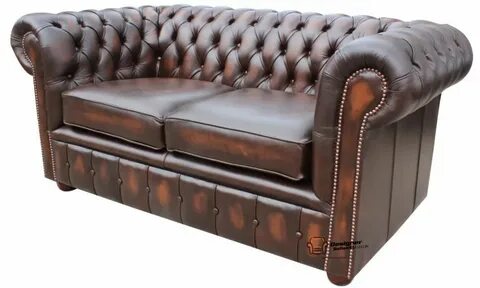 Chesterfield London 2 Seater Antique Brown Leather Sofa Sett