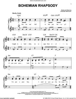 Queen - Bohemian Rhapsody sheet music for piano solo (PDF) E