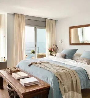 Dormitorio en tonalidades beige y azul Bedroom interior, Bed