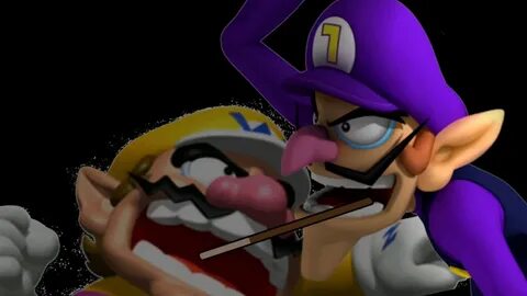 waluigi and wario rudely fight over a pocky stick but eventu