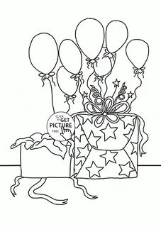 Birthday Gifts and Balloons coloring page for kids, holiday 