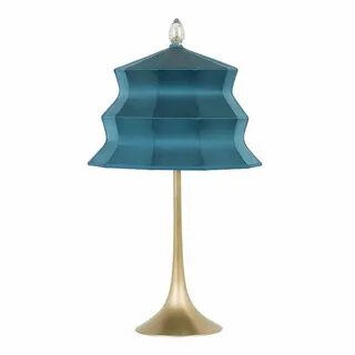 Pagoda" contemporary Table Lamp, sky silk, Silvered Crystal 