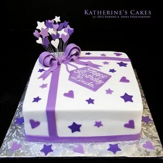 Purple/White Cake with Stars and Hearts 70th birthday cake, 