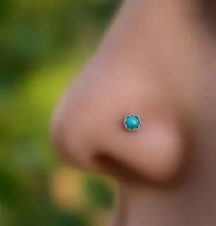 Turquoise Nose Ring Stud Sterling Silver Handcrafted Nose je