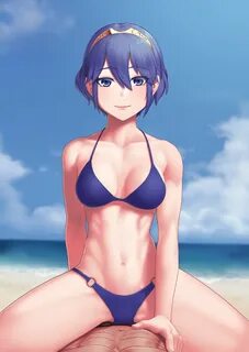 Safebooru - abs alternate hairstyle beach bikini blue bikini