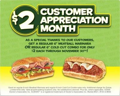 Subway: Customer Appreciation Month Deal $2 for 6" Meatball 