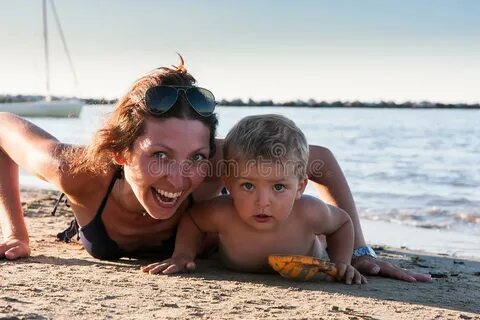 Mother and Son at the Beach Stock Image - Image of family, b