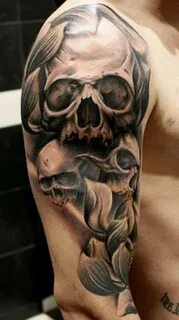 Skull Flower Front Shoulder Tattoos * Half Sleeve Tattoo Sit
