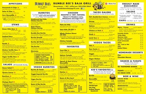 Bumble Menu Front 2019 Bumble Bee's Baja Grill Downtown.