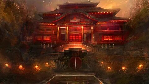 Red japanese temple wallpaper