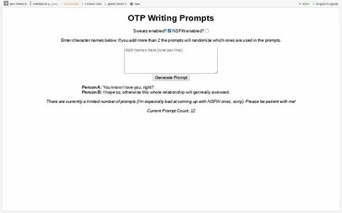 OTP Writing Prompts - Perchance Generator