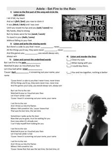 Song Worksheet: Set Fire to the Rain by Adele
