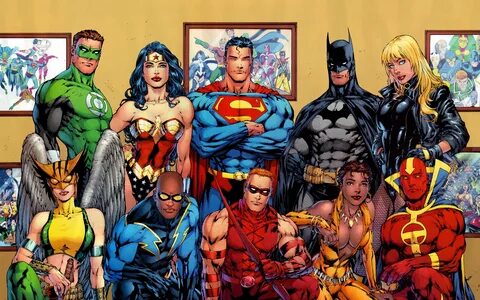 Скачать обои batman, superman, comics, heroes, green lantern
