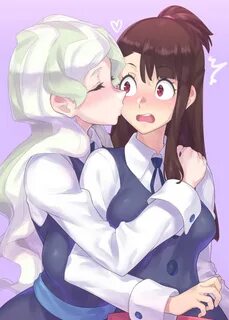 Safebooru - /\/\/\ 2girls blush brown hair cheek kiss closed