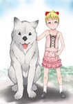 Safebooru - 1girl blonde hair blue eyes child dog dress j7w 