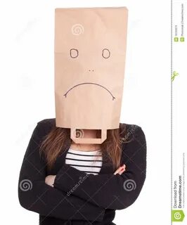 Woman in Sad Ecological Paper Bag on Head Stock Image - Imag