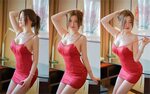 Wallpaper : Mitina, model, Asian, satin, red dress, tight cl