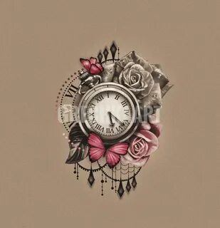 Pocket watch, roses, butterfly, clock tattoo idea. You can f