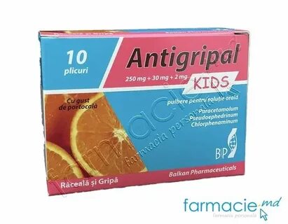 Antigripal Kids cu gust de portocala pulb./sol. orala 250 mg