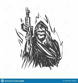 Grim Reaper Holding Machine Gun Stock Vector - Illustration 