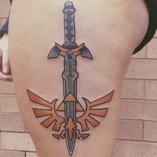 legend of zelda master sword triforce thigh tattoo Zelda tat