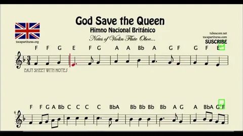 God Save the Queen Easy Sheet Music with notes for violin, f