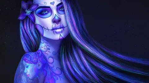 #Artistic Sugar Skull Day of the Dead #Purple #Tattoo #Woman
