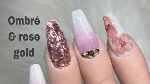 Rose gold And Ombré Nails - Short Acrylic Nails - YouTube