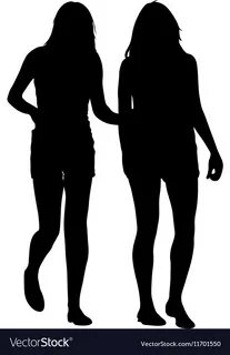 Silhouette two lesbian girls hand to hand isolated