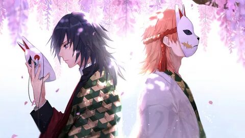 Giyu and Sabito Mask Kimetsu no Yaiba PC Desktop 4K Wallpaper free Download