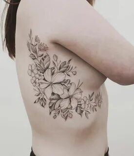 Island and NZ native floral fineline side tattoo by Tritoan 