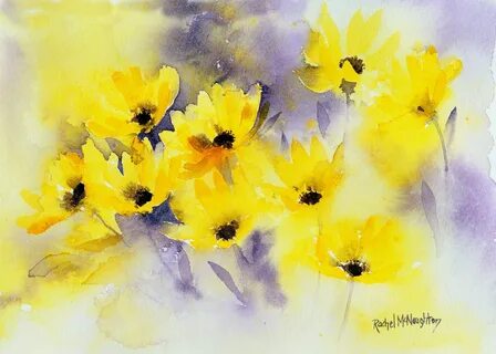 I love this painting... Bright happy yellow helleniums. Wate