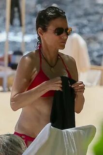 JULIA LOUIS-DREYFUS in Red Bikini on the Beach in Lanai 07/1