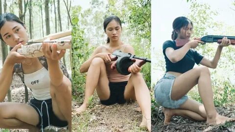 Primitive Technology - Lily builds a Shotgun and a wooden Th