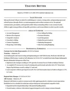 Sales Resume Template - Sales Manager and Business Developme