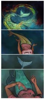 Becoming a mermaid, sequential art for the book Mermaid on B