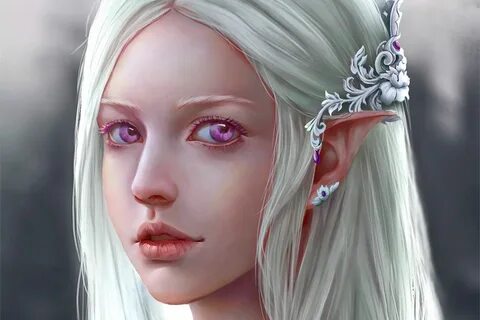 Fantasy girl character beautiful long hair woman Silver-Elf 