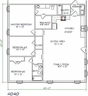 40'x40' Metal house plans, Barndominium floor plans, Shop ho