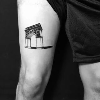 Triumphal arch tattoo by Chinatown Stropky Tattoos, Line wor