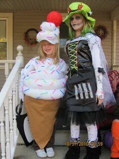 Ice cream cone and zombie bride. Halloween costume Cute baby