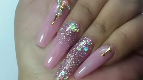 Uñas De Acrilico Rosas Con Dorado - 1 Efecto Real Gold Dorad