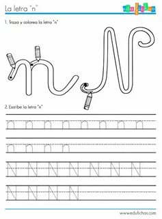 Ficha educativa de la letra N. Fichas para preescolar. Trazo