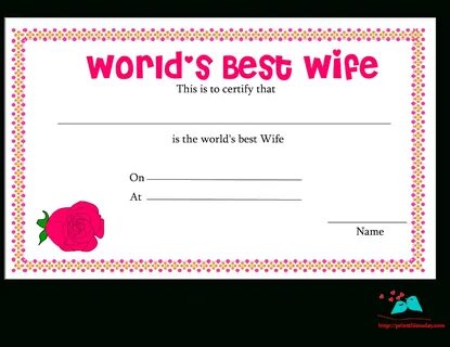 Free Printable World's Best Wife Certificates With Anniversa