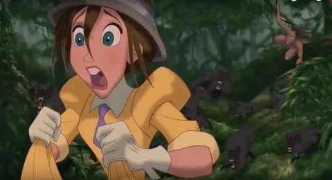 Jane running for her life from the Baboons in the Baboon Cha