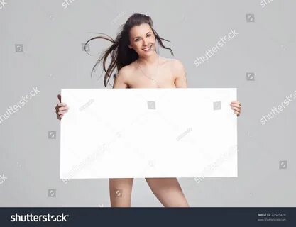 Стоковая фотография 72545476: Smiling Woman Empty Board Shut